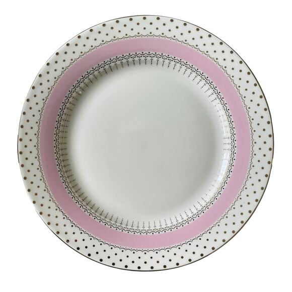 NEW Grace Teaware Fine Porcelain Salad Plates 8" Pink White Gold Dots Set of 4 - Picture 1 of 15
